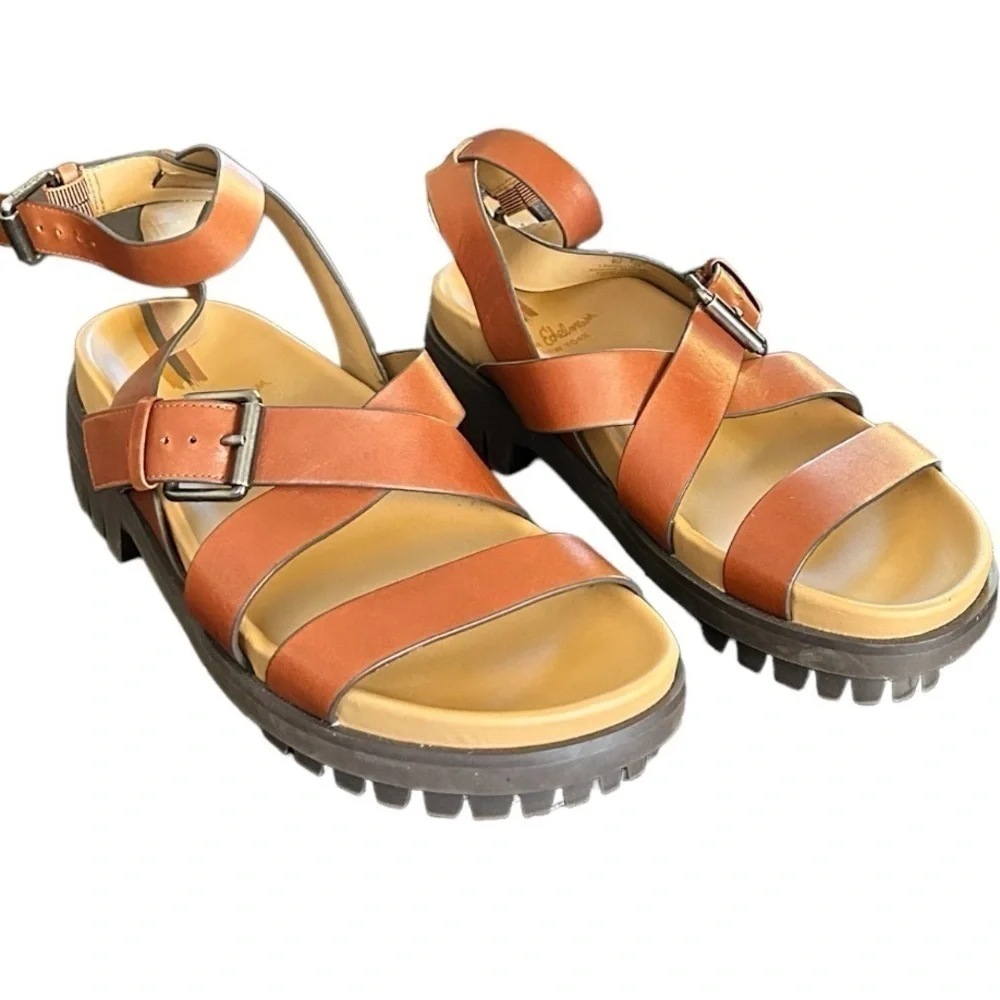Sam Edelman Lug Sole Eleanora Leather Sandals Chestnut Brown Women’s Size 8 - Picture 2 of 8